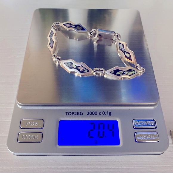 Vintage Mexico Taxco Sterling Silver Abalone Inlay link Hinged 7.25” Bracelet - Picture 2 of 9